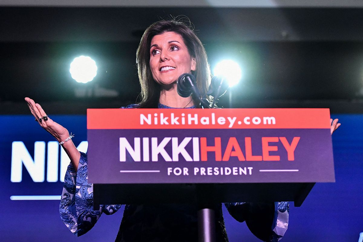 Republican presidential hopeful and former UN Ambassador Nikki Haley speaks after results came in for the New Hampshire primaries during a watch party in Concord, New Hampshire, on January 23, 2024. (JOSEPH PREZIOSO/AFP via Getty Images)