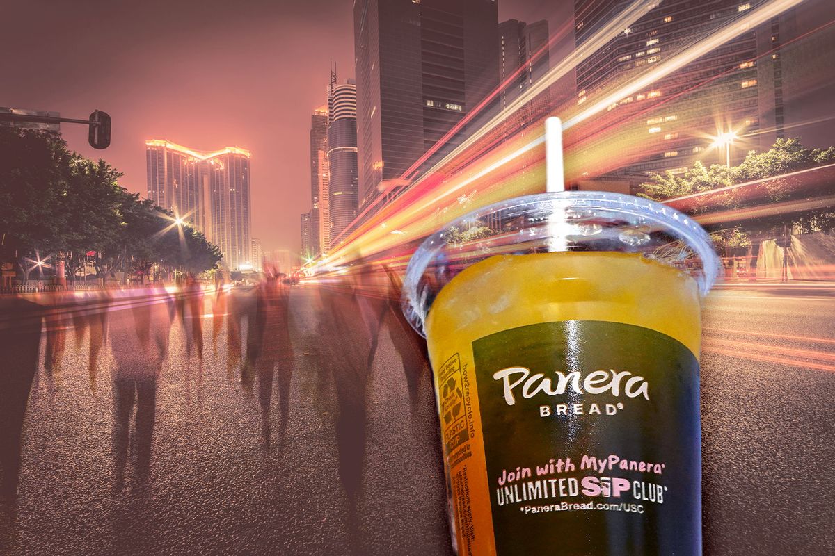 Panera Bread charged lemonade | Blur people and traffic on a street at night (Photo illustration by Salon/Getty Images)