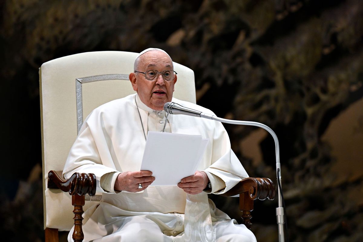 Pope Francis holds his homily during the weekly General Audience at the Paul VI Hall on January 17, 2024 in Vatican City, Vatican. (Vatican Media via Vatican Pool/Getty Images)