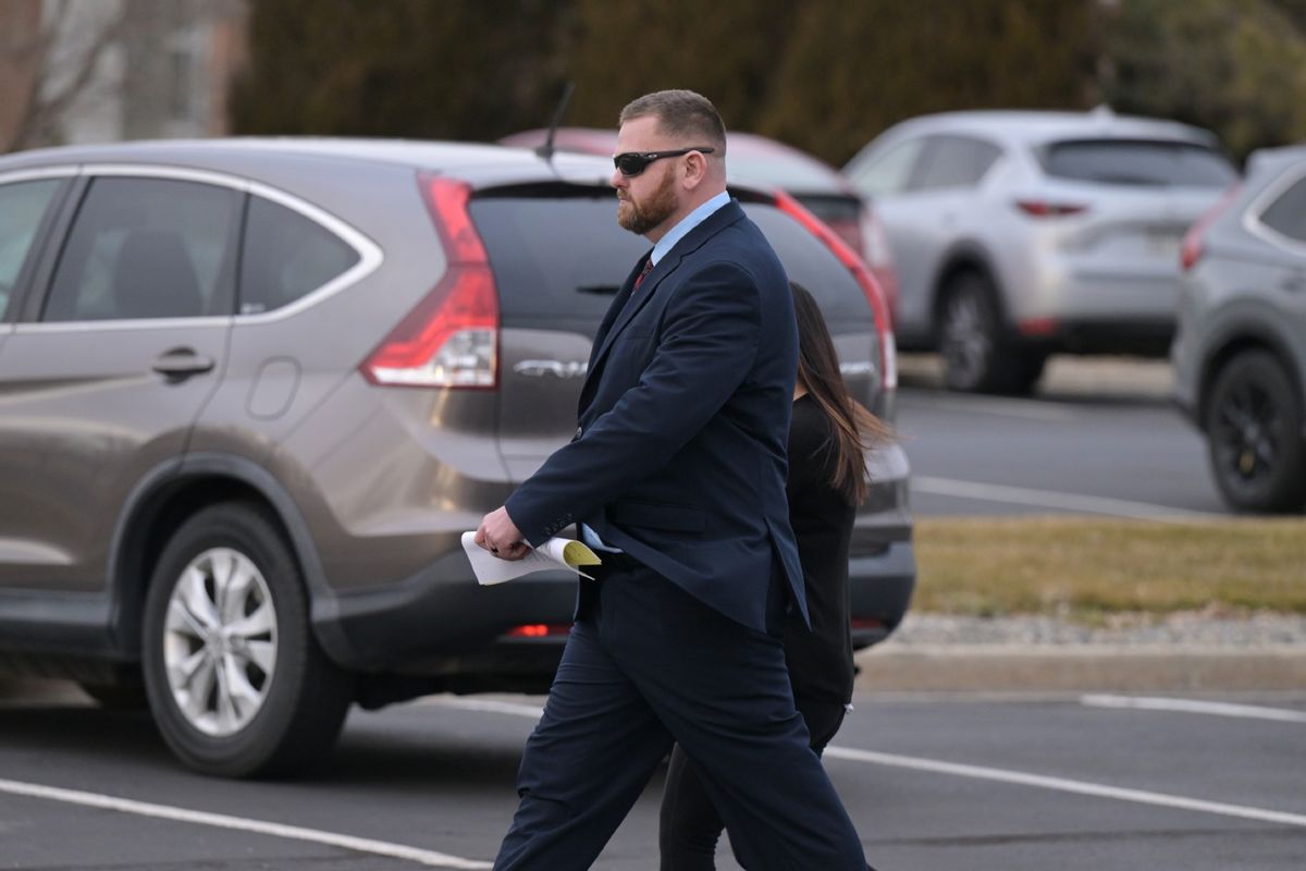 Former Aurora police officer Randy Roedema leaves Adams County Justice Center in Brighton, Colorado on Friday, January 5, 2024.  (Hyoung Chang/The Denver Post/Getty Images)