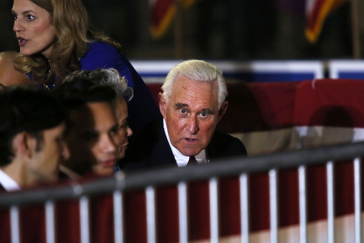 Roger Stone attends a rally for former U.S. President Donald Trump at The Ted Hendricks Stadium at Henry Milander Park on November 8, 2023 in Hialeah, Florida. (Alon Skuy/Getty Images)