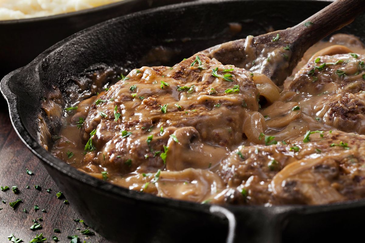 Salisbury Steak in a Rich Mushroom and Onion Gravy with Mashed Potatoes (Getty Images/LauriPatterson)