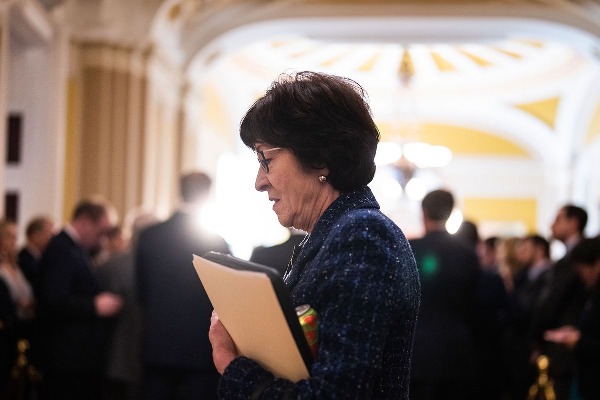 Sen. Susan Collins, R-Maine, is seen after the senate luncheons in the U.S. Capitol on Tuesday, November 28, 2023. (Tom Williams/CQ-Roll Call, Inc via Getty Images)