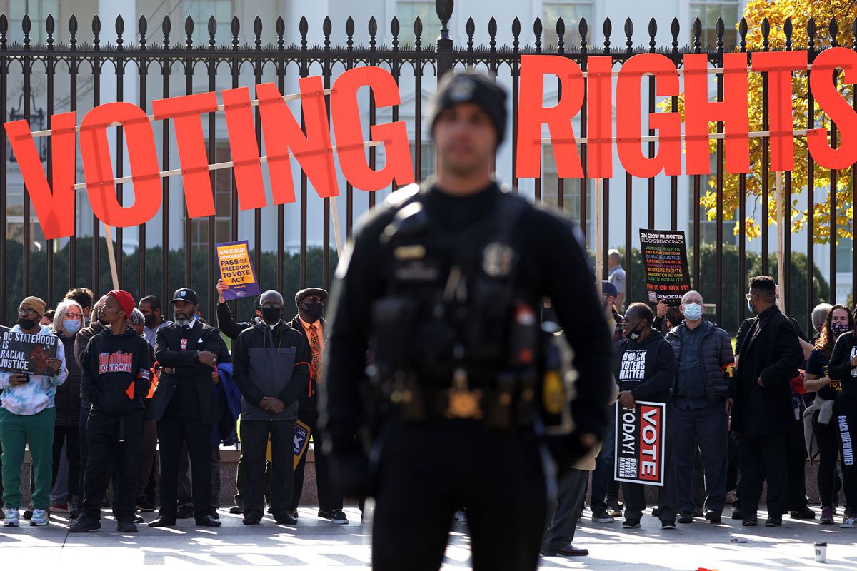 Activists take part in a voting rights protest in front of the White House November 17, 2021 in Washington, DC. (Alex Wong/Getty Images)