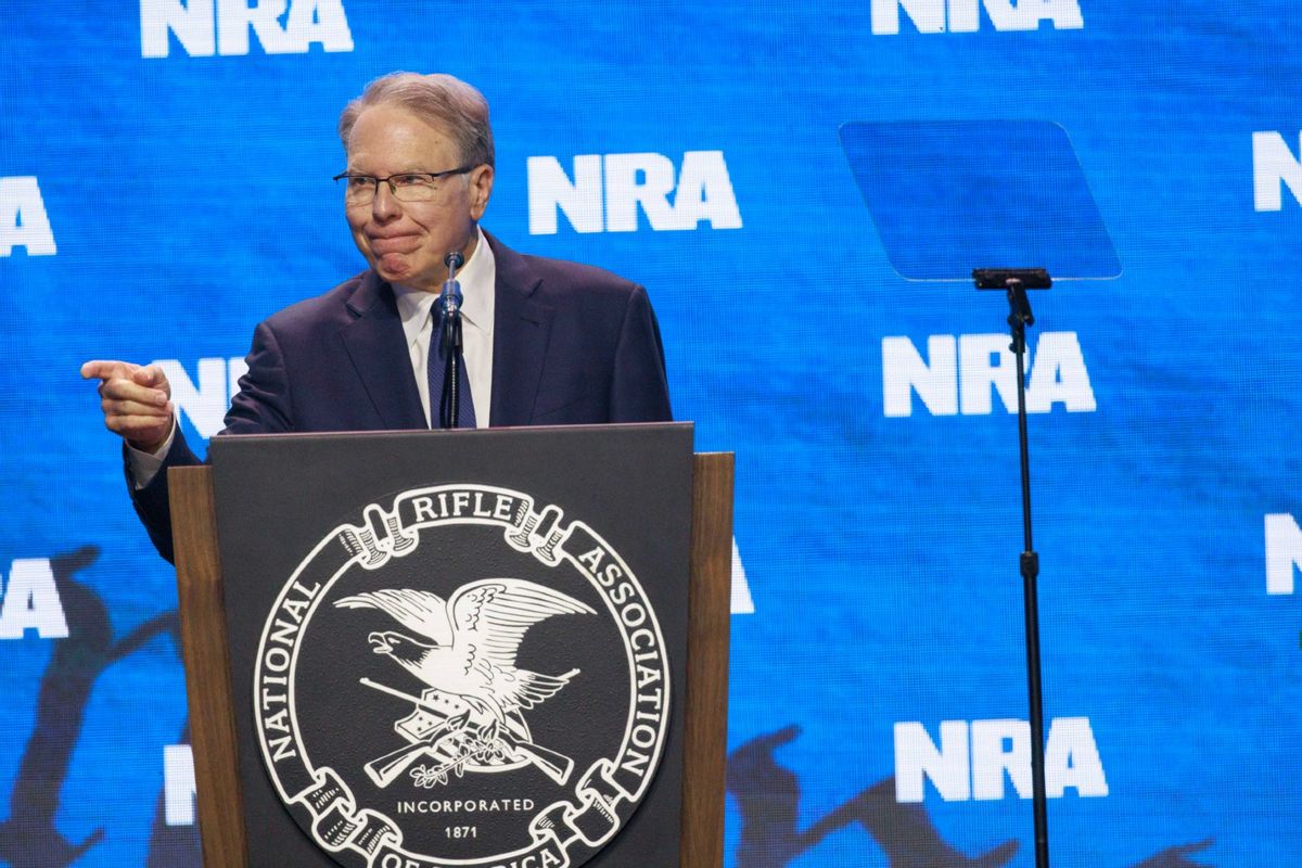NRA Executive Vice President and CEO Wayne LaPierre speaks to guests at the 2023 NRA-ILA Leadership Forum in Indianapolis. (Jeremy Hogan/SOPA Images/LightRocket via Getty Images)