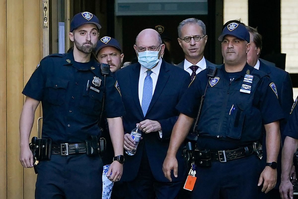 Former Trump Organization Chief Financial Officer Allen Weisselberg (C) leaves Manhattan Criminal Courthouse after pleading guilty to criminal charges tied to his indictment in a tax fraud case involving the company's business dealings. (TIMOTHY A. CLARY/AFP via Getty Images)
