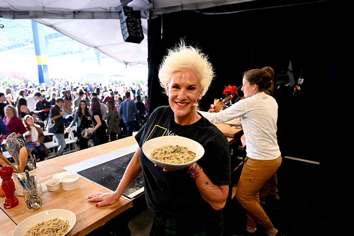 Anne Burrell makes a culinary presentation during the Food Network New York City Wine & Food Festival presented by Capital One - Grand Tasting featuring Culinary Demonstrations presented by Liebherr Appliances on October 15, 2022 in New York City. (Dave Kotinsky/Getty Images for NYCWFF)