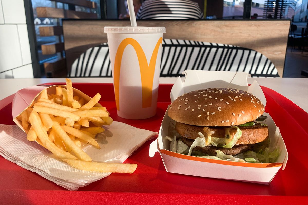 A tray with Big Mac, french fries and Coca-Cola is seen on a table in a McDonald's restaurant. (Jakub Porzycki/NurPhoto via Getty Images)