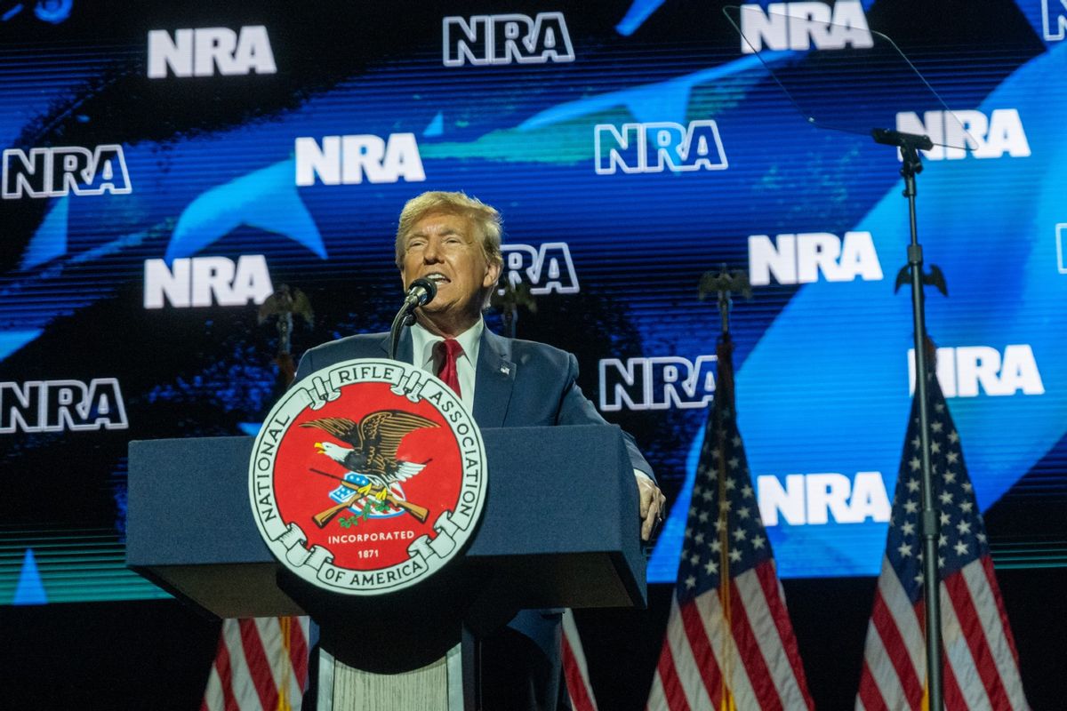 Donald Trump speaks at the National Rifle Association presidential forum at the Great American Outdoor Show on February 09, 2024 in Harrisburg, Pennsylvania.  (Spencer Platt/Getty Images)