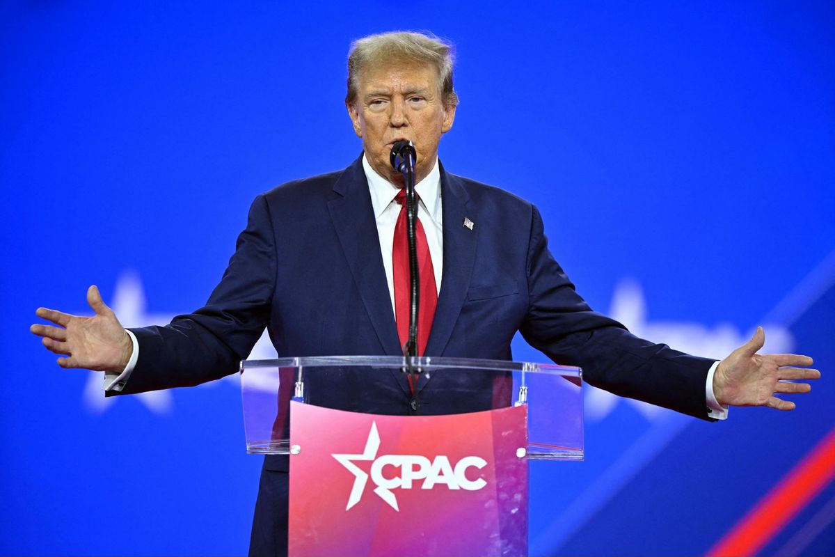 Former US President and 2024 presidential hopeful Donald Trump speaks during the annual Conservative Political Action Conference (CPAC) meeting on February 24, 2024, in National Harbor, Maryland.  ( MANDEL NGAN/AFP via Getty Images)