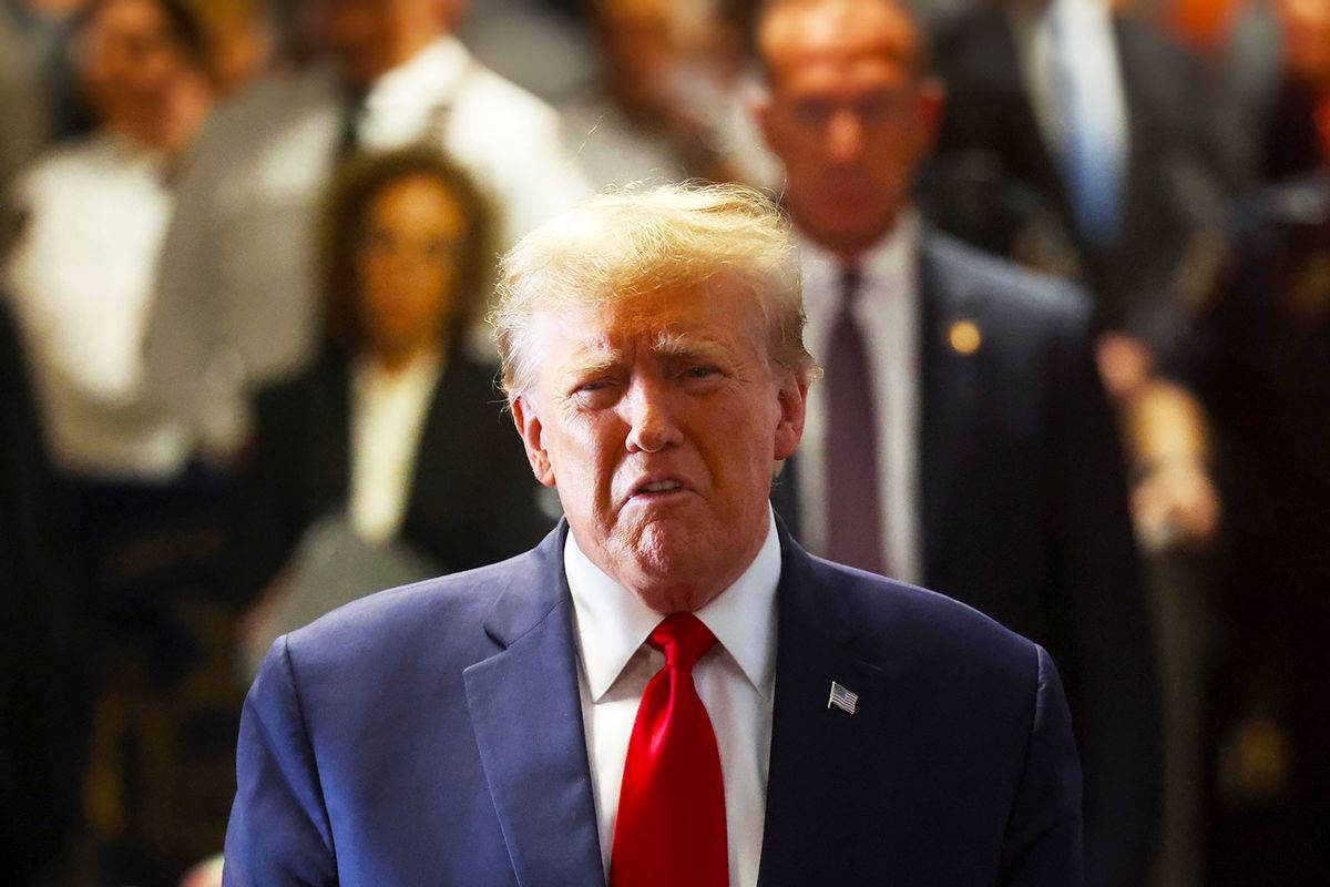 Former U.S. President Donald Trump arrives for a pre-trial hearing in a hush-money case at Manhattan Criminal Court on February 15, 2024 in New York City. (Spencer Platt/Getty Images)