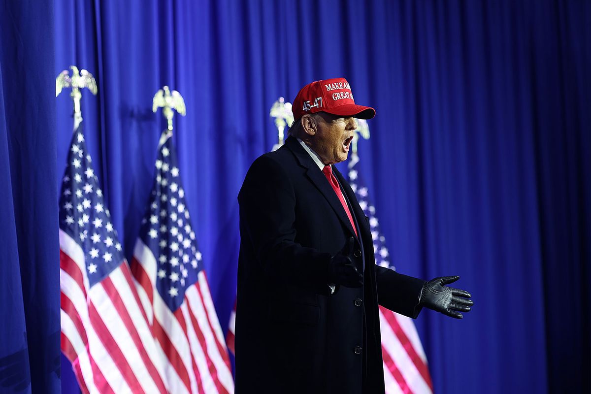 Republican presidential candidate former President Donald Trump speaks to supporters during a rally on February 17, 2024 in Waterford, Michigan. (Scott Olson/Getty Images)