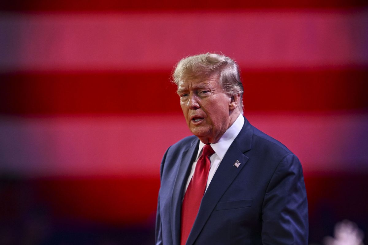 Former US President Donald Trump makes a speech as he attends the 2024 Conservative Political Action Conference (CPAC) at the Gaylord National Resort and Convention Center in National Harbor, Maryland, United States on February 24, 2024. (Celal Günes/Anadolu via Getty Images)