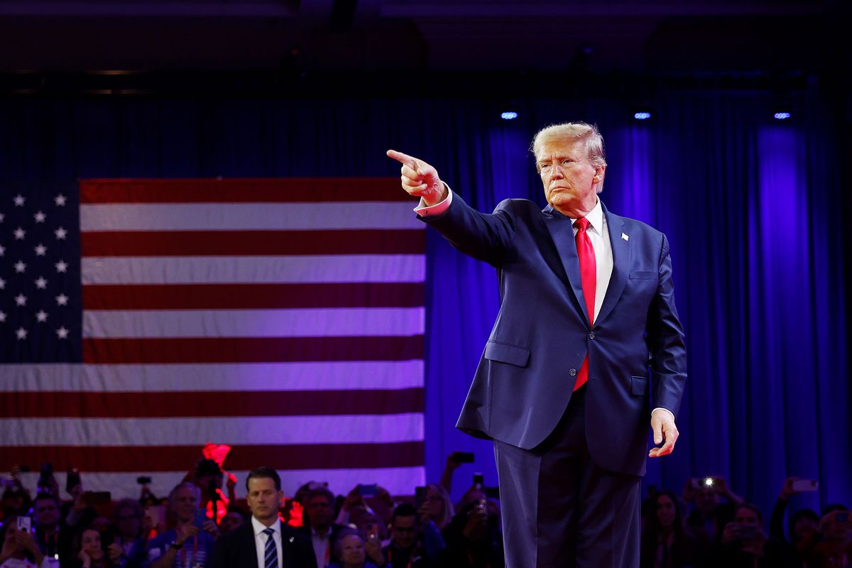 Republican presidential candidate and former U.S. President Donald Trump walks offstage after his remarks at the Conservative Political Action Conference (CPAC) at the Gaylord National Resort Hotel And Convention Center on February 24, 2024 in National Harbor, Maryland. (Anna Moneymaker/Getty Images)