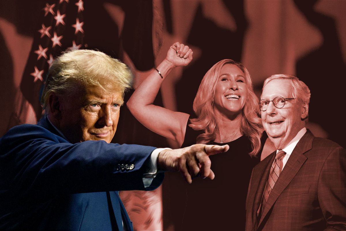 Donald Trump, Marjorie Taylor Greene and Mitch McConnell (Photo illustration by Salon/Getty Images)