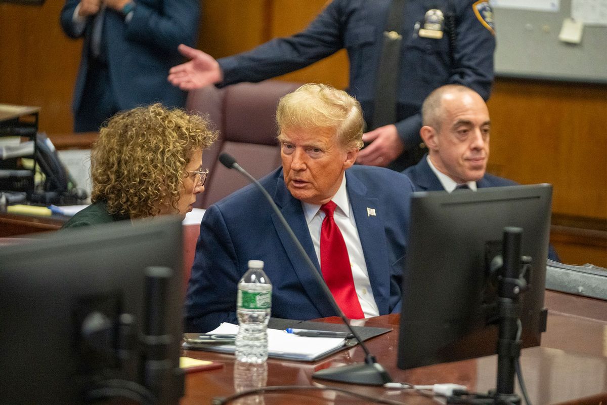 Republican presidential candidate, former U.S. President Donald Trump talks to attorney Susan Necheles during a pre-trial hearing at Manhattan Criminal Court on February 15, 2024 in New York City. (Steven Hirsch-Pool/Getty Images)