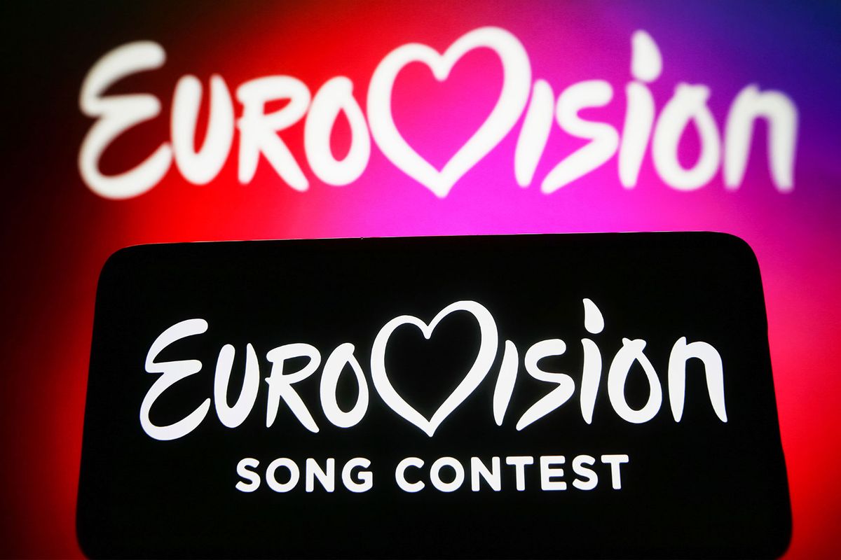 Eurovision Song Contest (ESC) logo is seen on a smartphone and on a pc screen. (Photo Illustration by Pavlo Gonchar/SOPA Images/LightRocket via Getty Images)