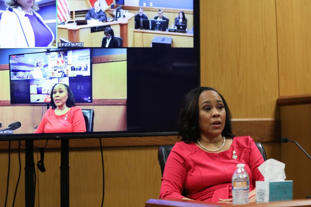 Fulton County District Attorney Fani Willis testifies during a hearing in the case of the State of Georgia v. Donald John Trump at the Fulton County Courthouse on February 15, 2024 in Atlanta, Georgia. (Alyssa Pointer-Pool/Getty Images)