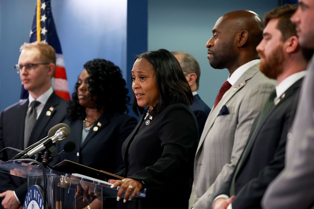 Fulton County District Attorney Fani Willis speaks during a news conference at the Fulton County Government building on August 14, 2023 in Atlanta, Georgia. (Joe Raedle/Getty Images)