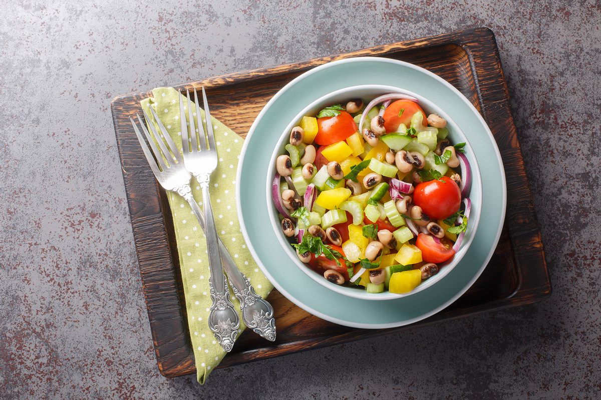 Homemade fresh salad with vegetables and black-eyed peas (Getty Images/ALLEKO)