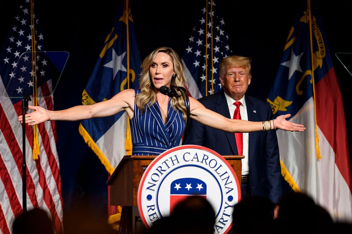 Lara Trump speaks at the NCGOP state convention as former U.S. President Donald Trump on June 5, 2021 in Greenville, North Carolina. (Melissa Sue Gerrits/Getty Images)