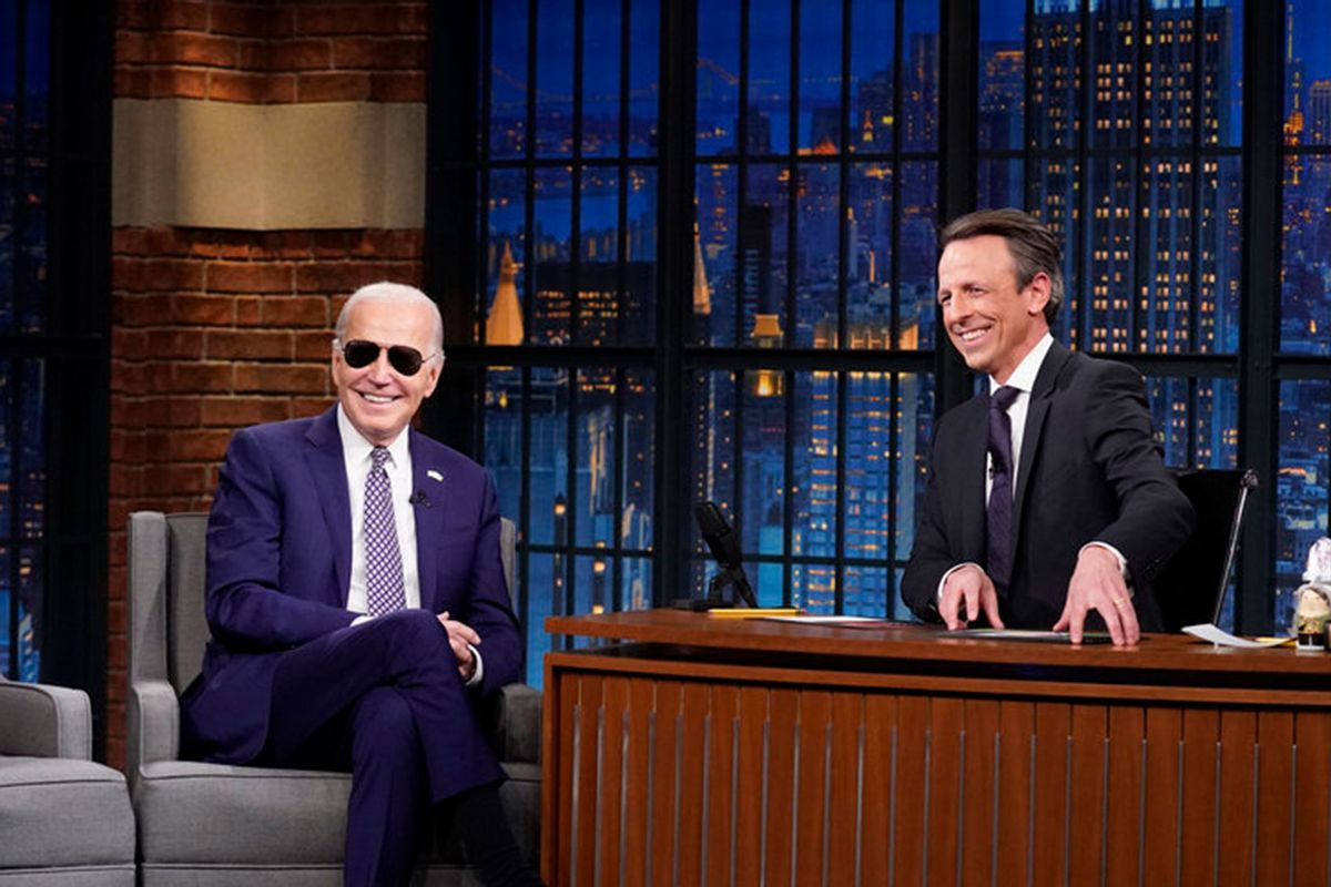 President Joe Biden during an interview with host Seth Meyers on the February 26, 2024 episode of "Late Night with Seth Meyers" (Lloyd Bishop/NBC)