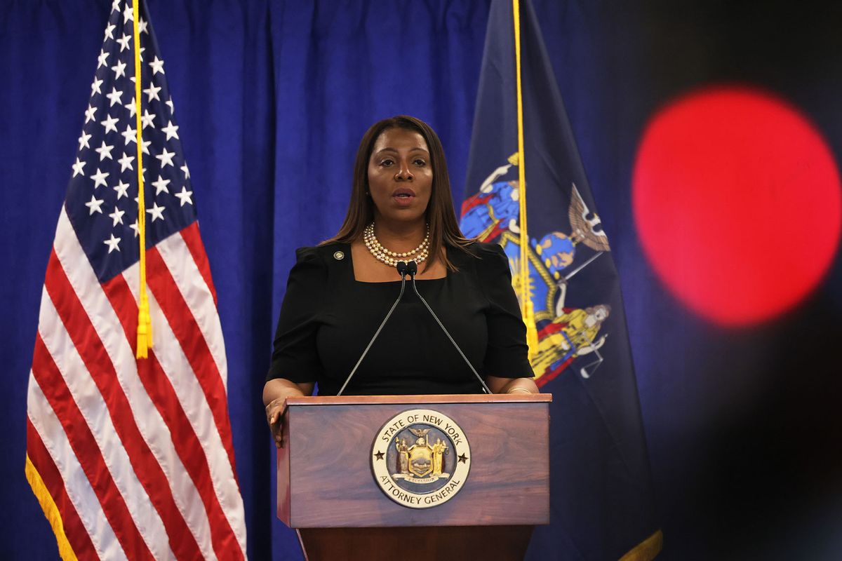 Attorney General Letitia James speaks during a press conference following a verdict against former U.S. President Donald Trump in a civil fraud trial on February 16, 2024 in New York City. (Michael M. Santiago/Getty Images)