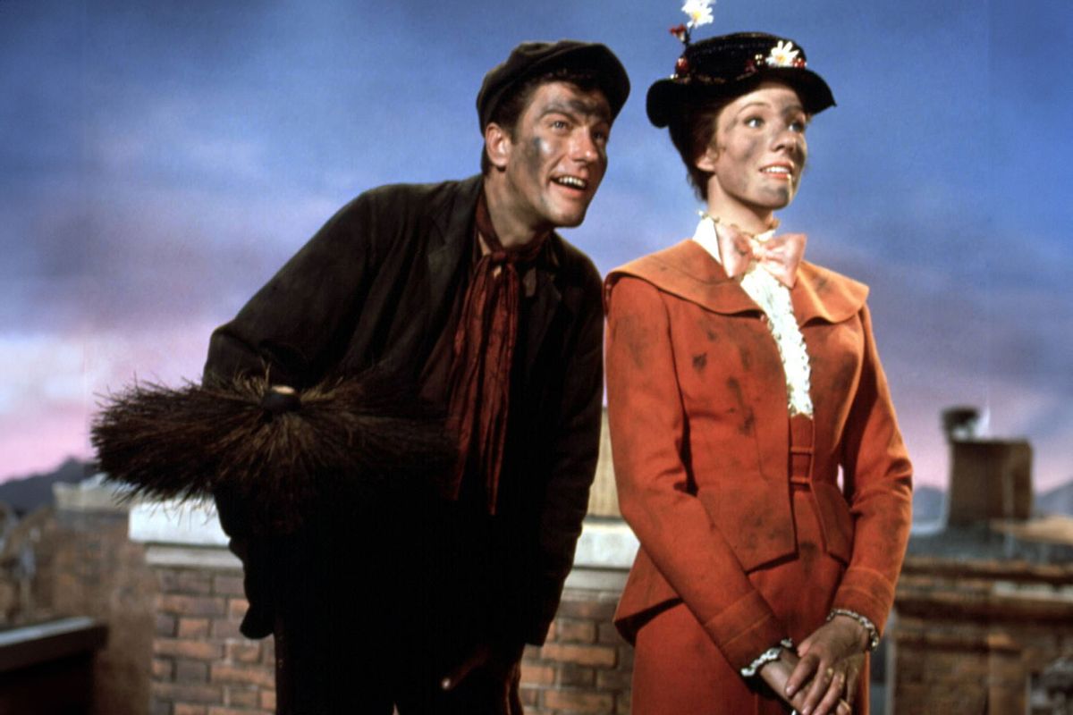 Actress Julie Andrews and Dick Van Dyke in a scene from the movie "Mary Poppins" (Donaldson Collection/Getty Images)