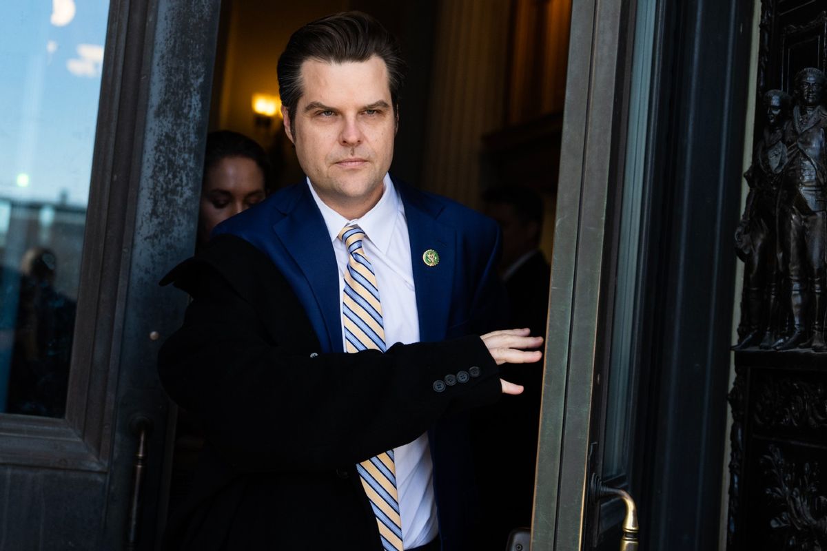 Rep. Matt Gaetz, R-Fla., leaves the U.S. Capitol after House votes on Wednesday, February 7, 2024. (Tom Williams/CQ-Roll Call, Inc via Getty Images)