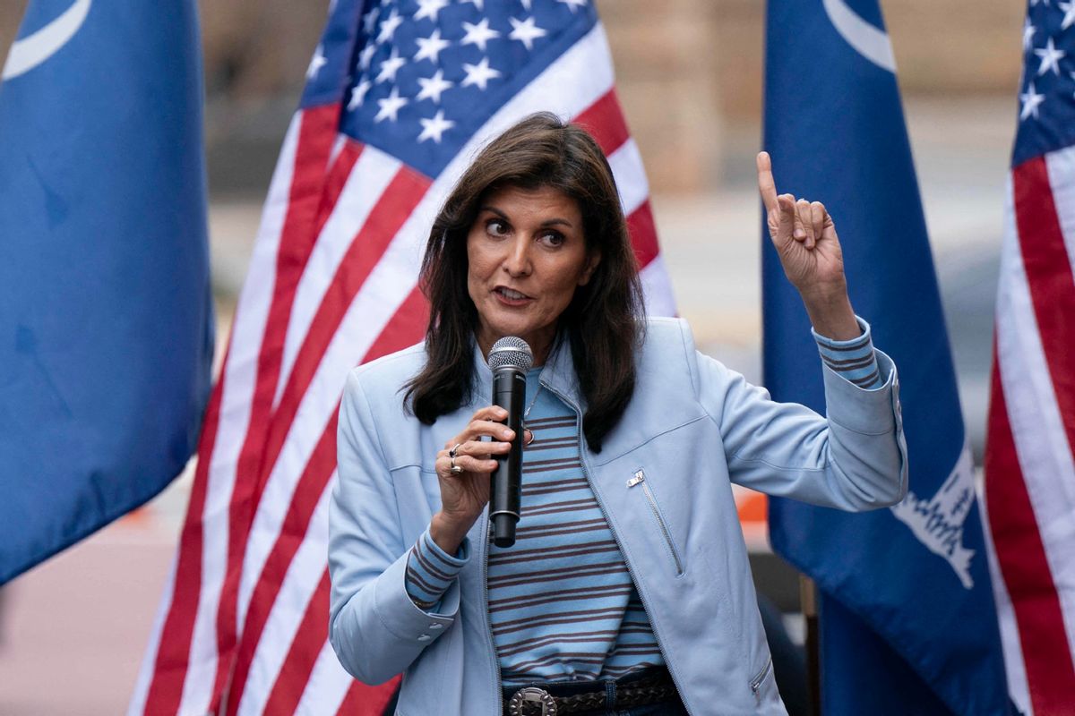 Republican presidential hopeful and former UN Ambassador Nikki Haley speaks during a campaign event on February 10, 2024, in Newberry, South Carolina.  (ALLISON JOYCE/AFP via Getty Images)