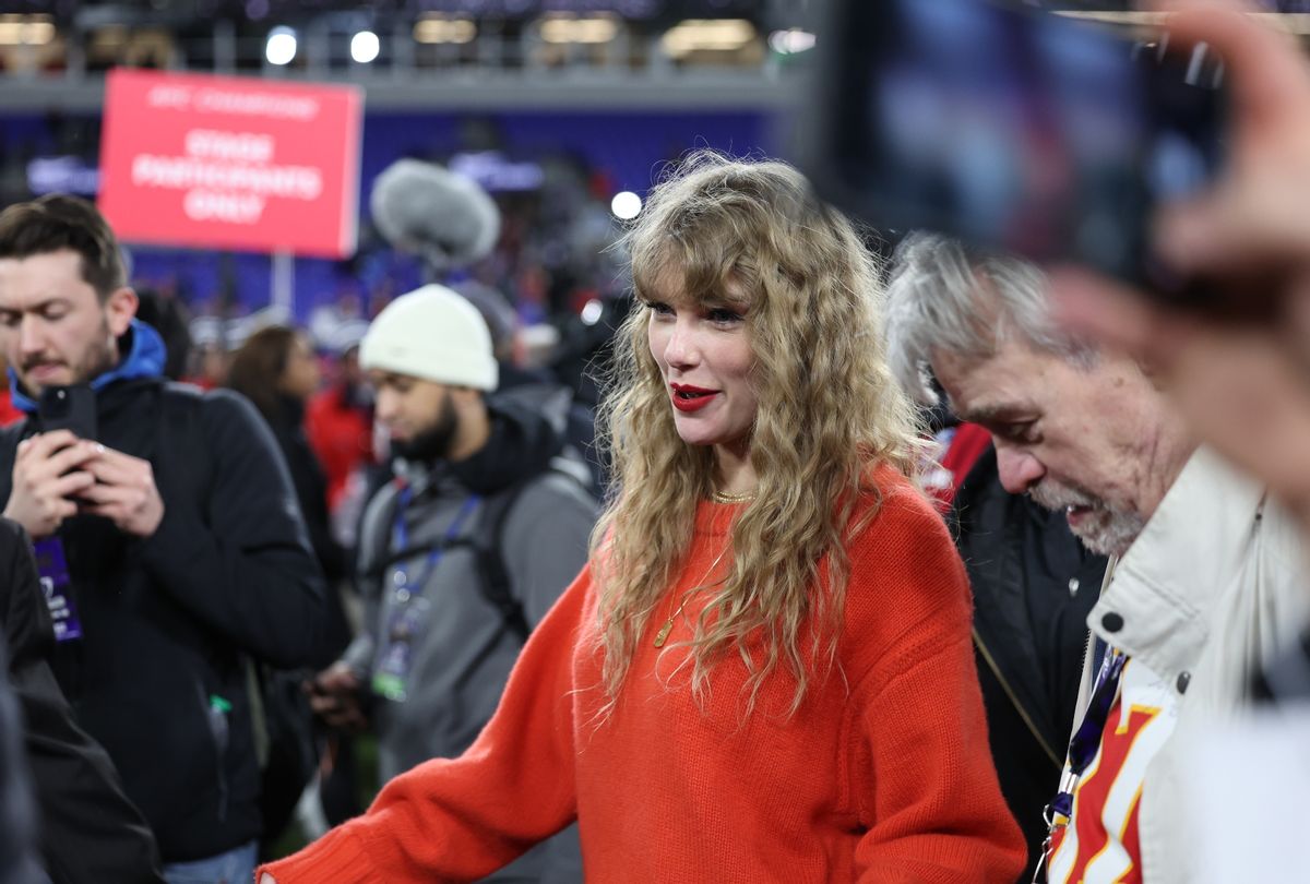 Taylor Swift walks off the field after a game between the Baltimore Ravens and the Kansas City Chiefs at M&T Bank Stadium on January 28, 2024 in Baltimore, Maryland (Perry Knotts/Getty Images)