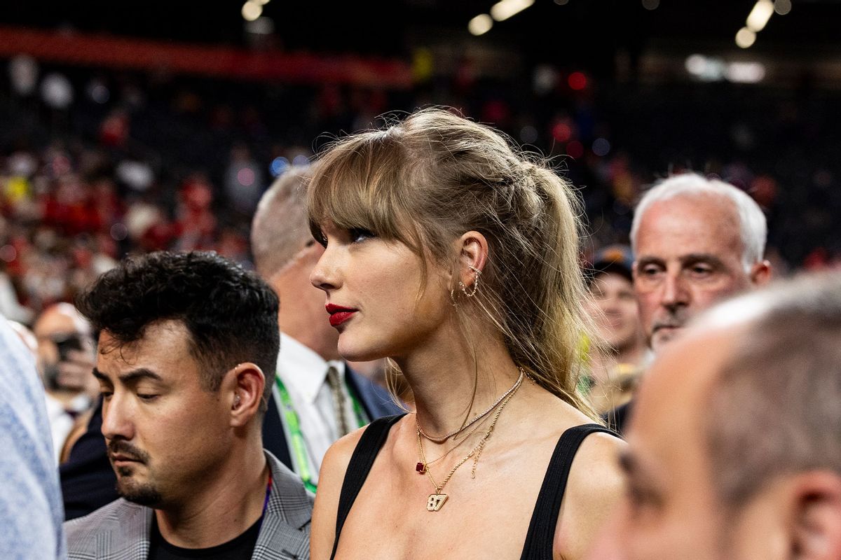 Taylor Swift walks off of the field after the Kansas City Chiefs won Super Bowl LVIII against the San Francisco 49ers at Allegiant Stadium on Sunday, February 11, 2024 in Las Vegas, Nevada. (Lauren Leigh Bacho/Getty Images)