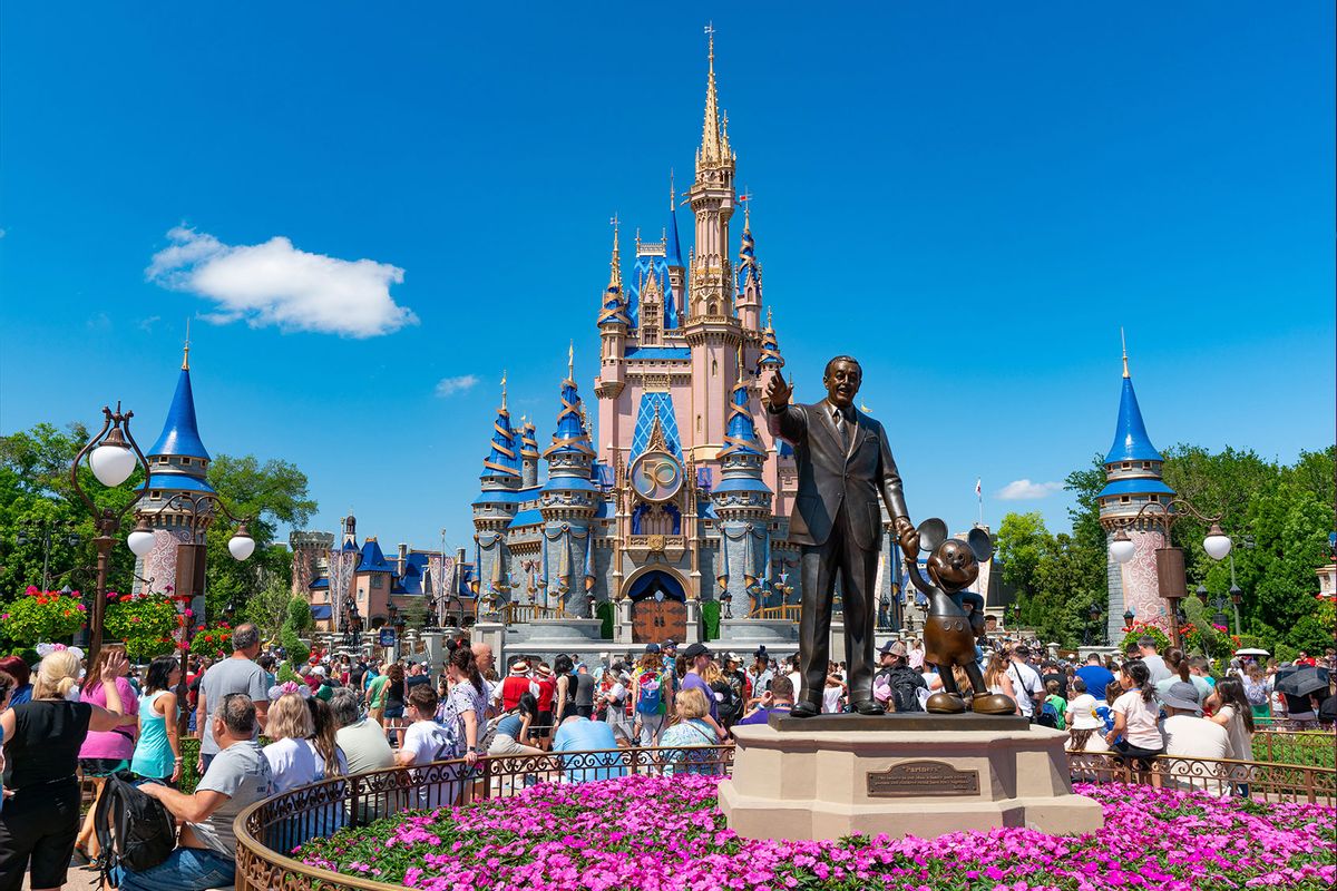 General views of the Walt Disney 'Partners' statue at Magic Kingdom, celebrating its 50th anniversary on April 03, 2022 in Orlando, Florida. (AaronP/Bauer-Griffin/GC Images/Getty Images)