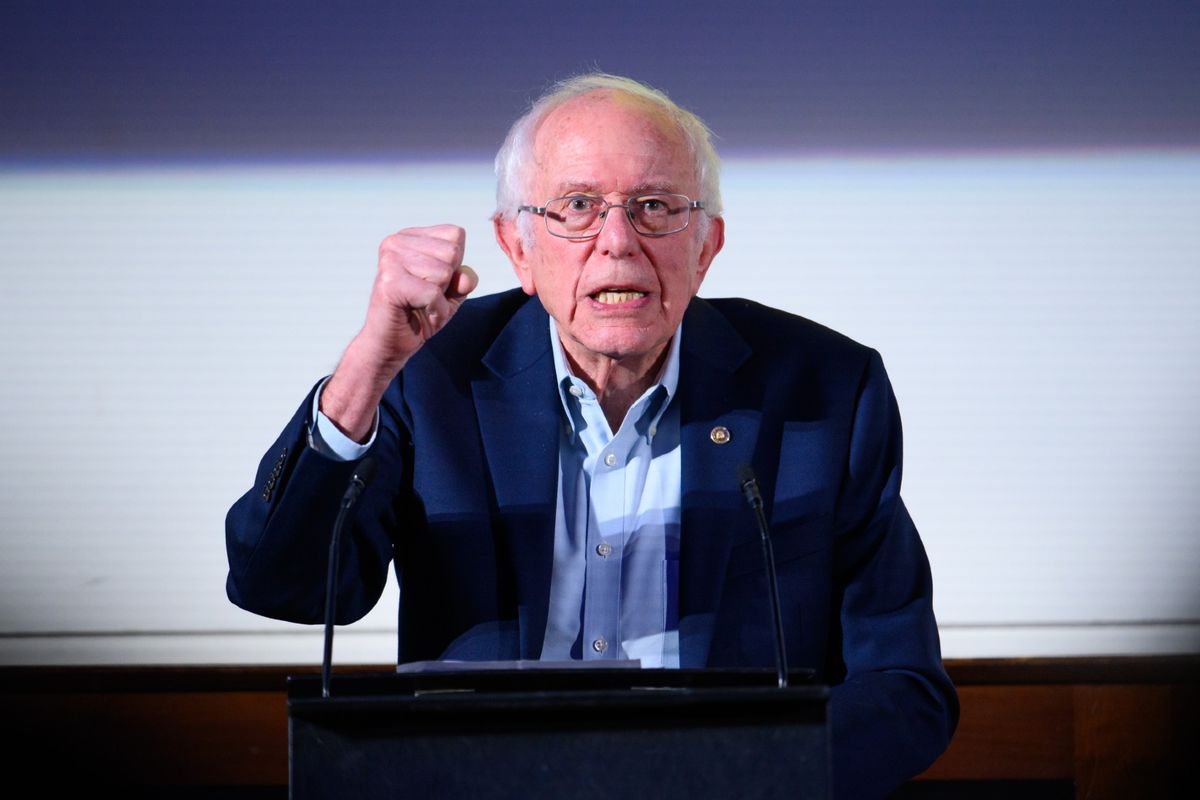 Bernie Sanders attends during "Bernie Sanders: It's OK To Be Angry About Capitalism" at Royal Geographical Society on February 22, 2024 in London, England. (Joe Maher/Getty Images For Fane)