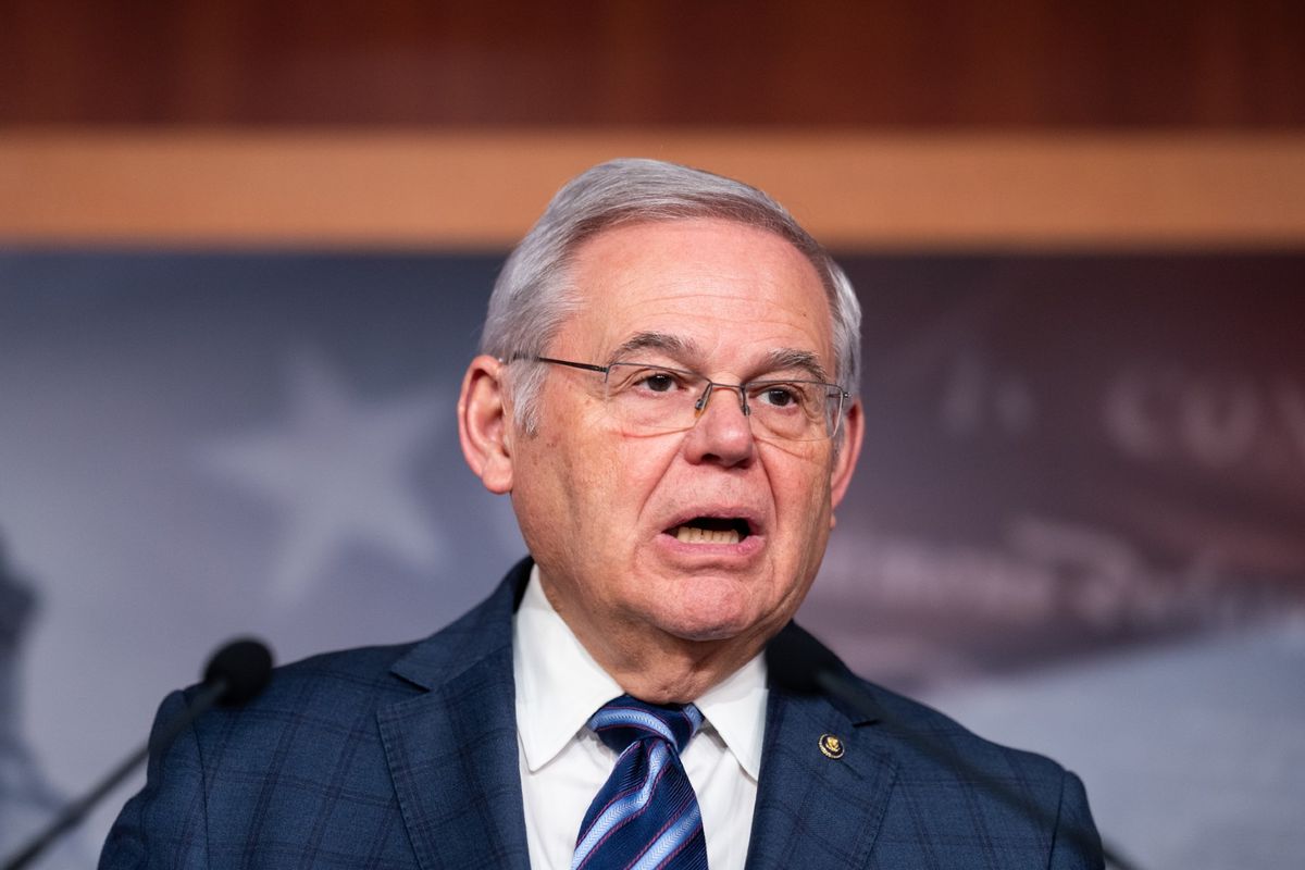 Sen. Bob Menendez, D-N.J., participates in the news confernce on the DUALS Act of 2024 in the U.S. Capitol on Thursday, March 14, 2024. (Bill Clark/CQ-Roll Call, Inc via Getty Images)