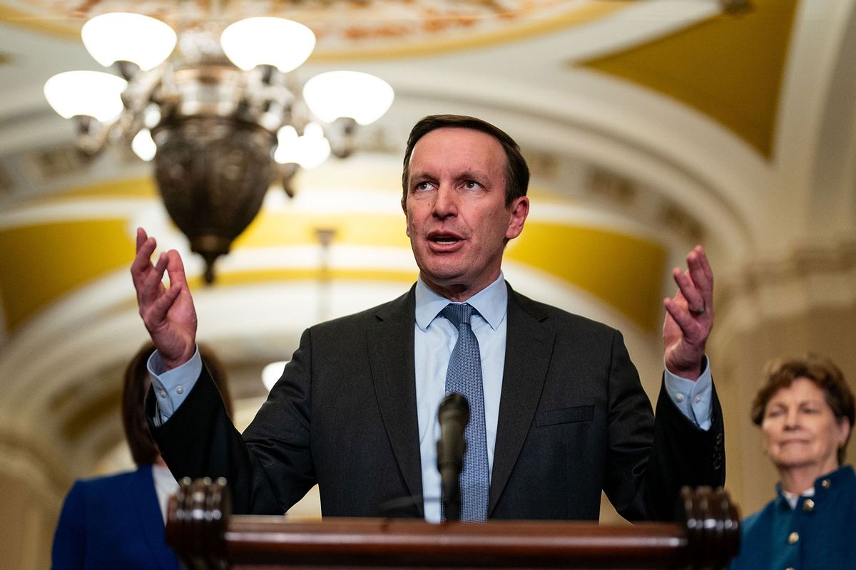 Sen. Chris Murphy (D-CT) speaks during a news conference on Capitol Hill, February 06, 2024 in Washington, DC. (Kent Nishimura for The Washington Post via Getty Images)