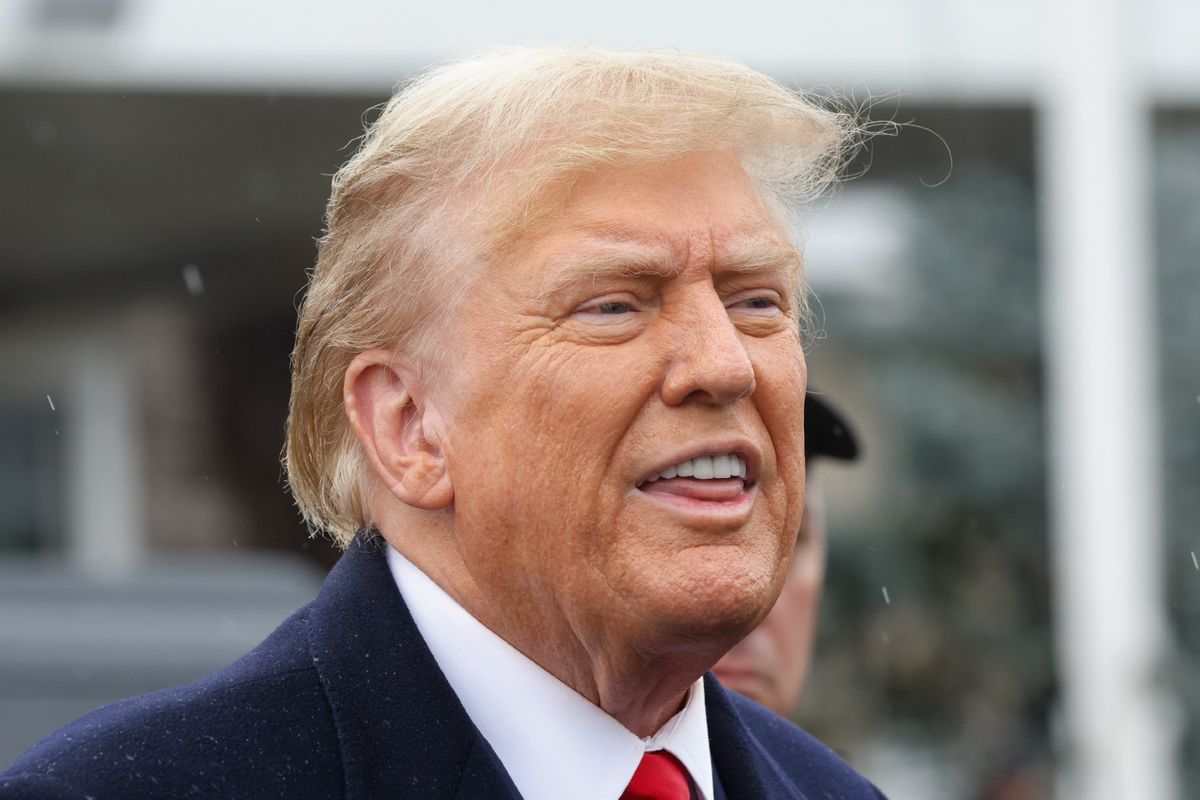 Former President Donald Trump gives a brief statement after attending the wake for slain NYPD Officer Jonathan Diller at the Massapequa Funeral Home on March 28, 2024 in Massapequa, New York.  (Michael M. Santiago/Getty Images)