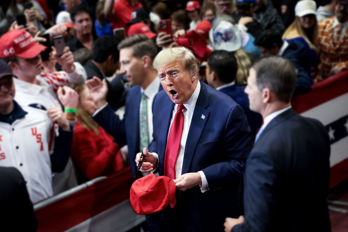 Republican presidential candidate and former President Donald Trump greets supporters after speaking at a Get Out The Vote rally at Winthrop University on February 23, 2024 in Rock Hill, South Carolina. (Win McNamee/Getty Images)