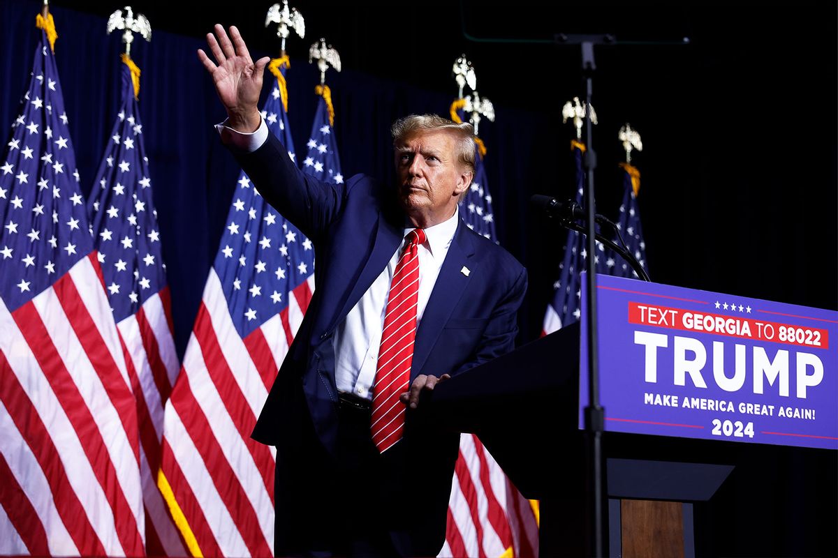 Republican presidential candidate and former U.S. President Donald Trump leaves the stage a the conclusion of a campaign rally at the Forum River Center March 09, 2024 in Rome, Georgia. (Chip Somodevilla/Getty Images)