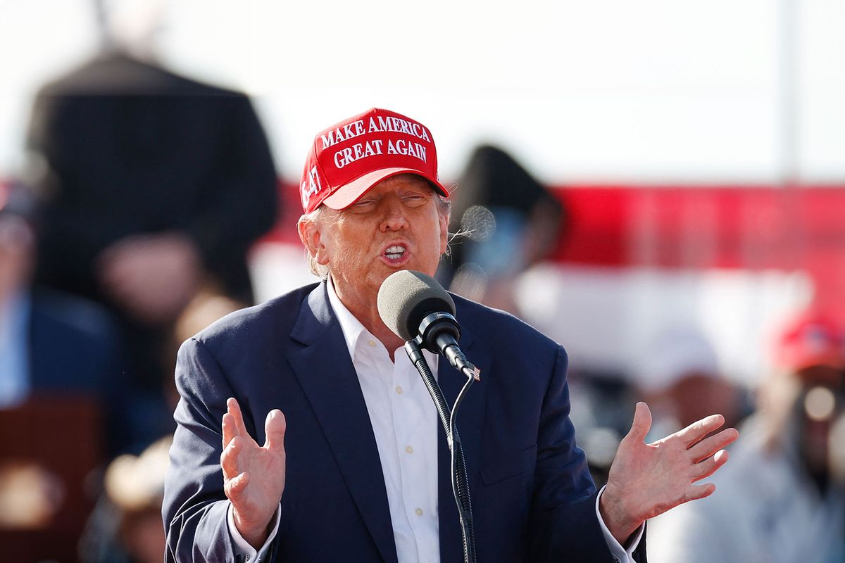 Former US President and Republican presidential candidate Donald Trump speaks during a Buckeye Values PAC Rally in Vandalia, Ohio, on March 16, 2024. (KAMIL KRZACZYNSKI/AFP via Getty Images)