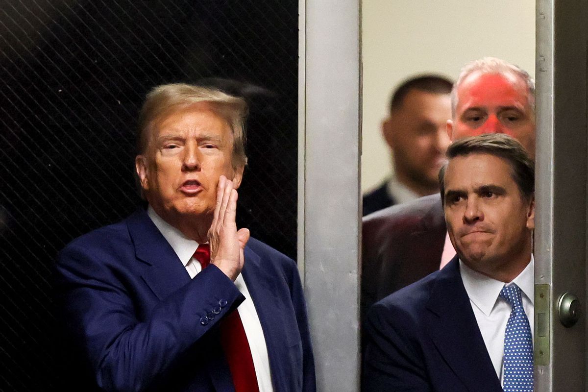 Former president Donald Trump speaks to the media as he attends a pre-trial hearing at Criminal Court on March 25, 2024 in New York City. (Brendan McDermid-Pool/Getty Images)