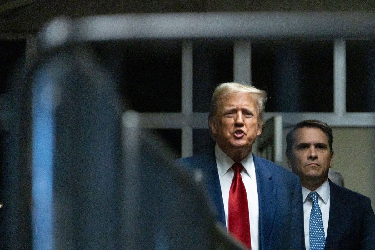 Former president Donald Trump speaks to the media during a break in a pre-trial hearing at Criminal Court on March 25, 2024 in New York City. (Justin Lane-Pool/Getty Images)