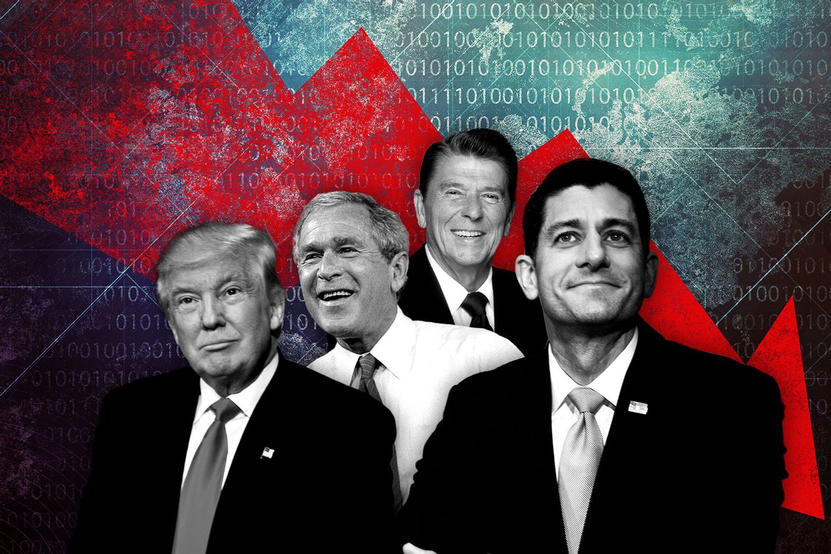 Donald Trump, George W. Bush, Ronald Reagan and Paul Ryan (Photo illustration by Salon/Getty Images)