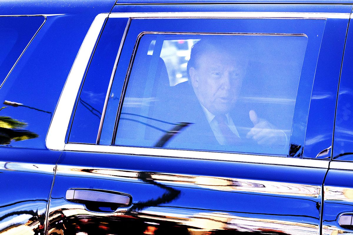 Former U.S. President Donald Trump is driven from the Alto Lee Adams Sr. U.S. Courthouse on March 14, 2024 in Fort Pierce, Florida. (Joe Raedle/Getty Images)