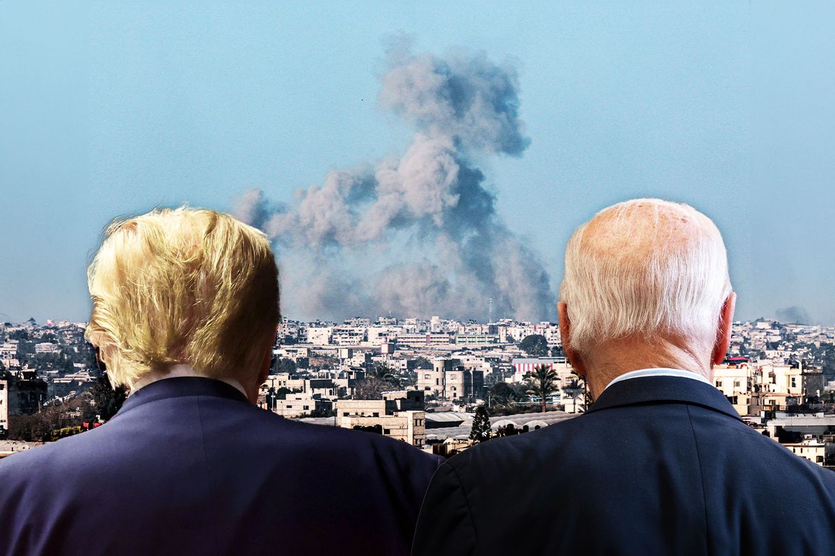 Donald Trump, Joe Biden and Gaza  (Photo illustration by Salon/Getty Images)