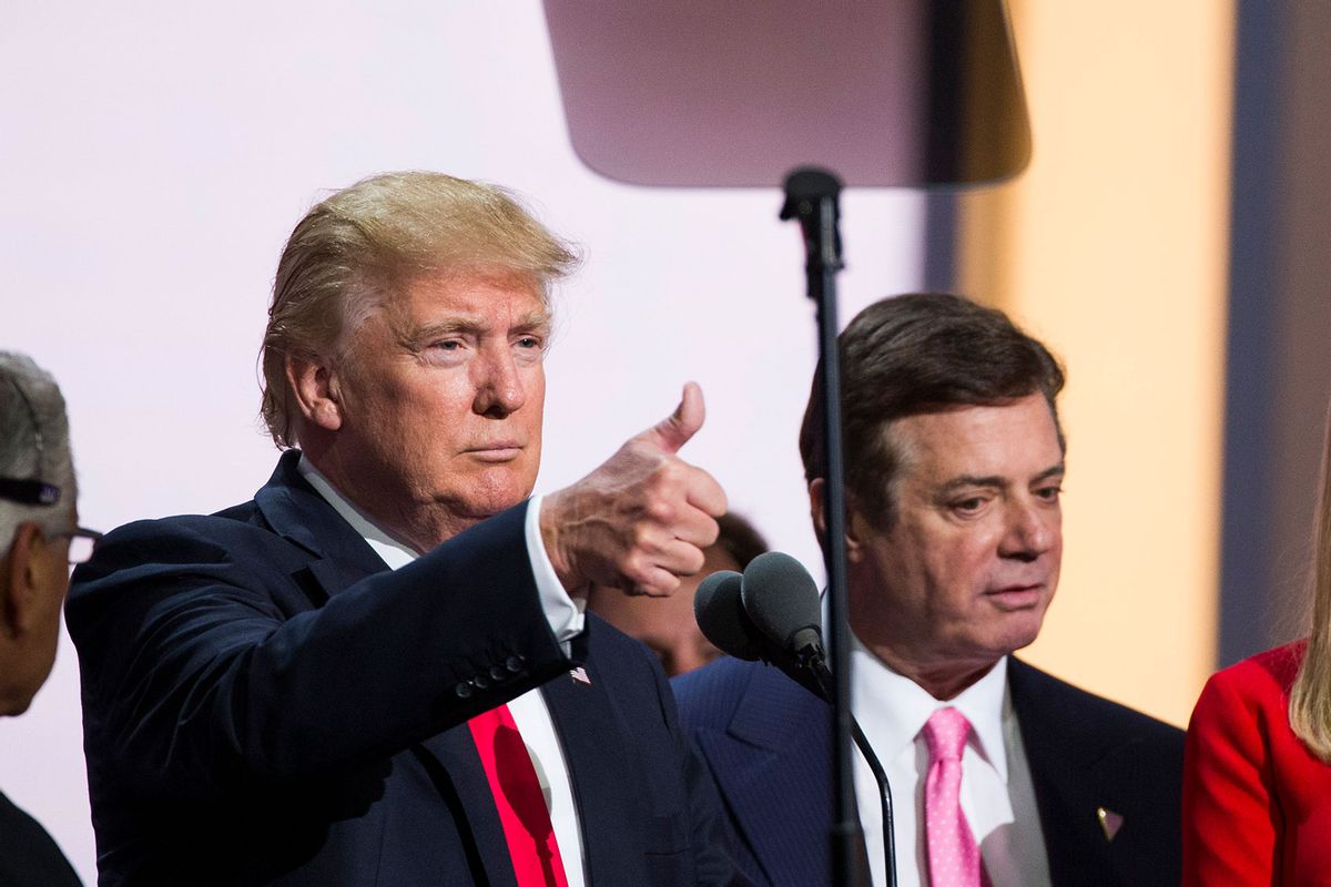 Republican nominee Donald Trump and Campaign Manager Paul Manafort do a walk thru at the Republican Convention, July 20, 2016 at the Quicken Loans Arena in Cleveland, Ohio. (Brooks Kraft/ Getty Images)