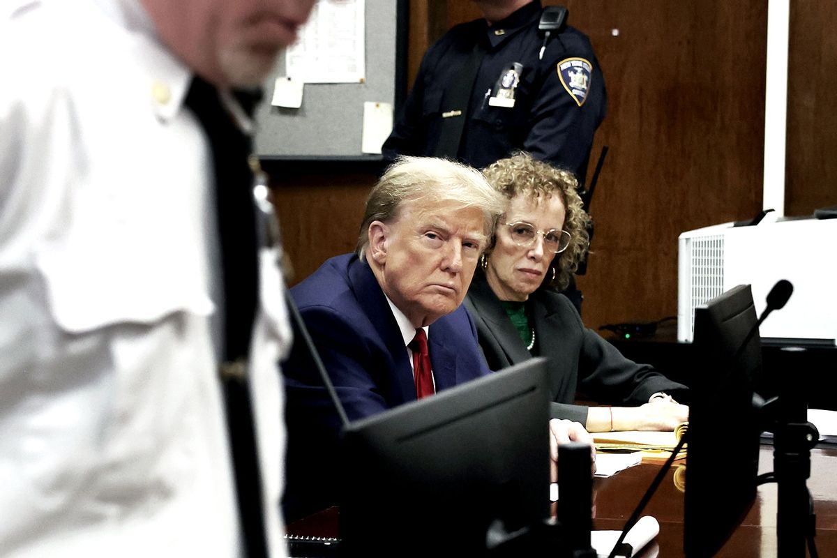 Former U.S. President Donald Trump appears with his lawyer Susan Necheles for a pre-trial hearing in a hush money case in criminal court on March 25, 2024 in New York City. (Spencer Platt/Getty Images)