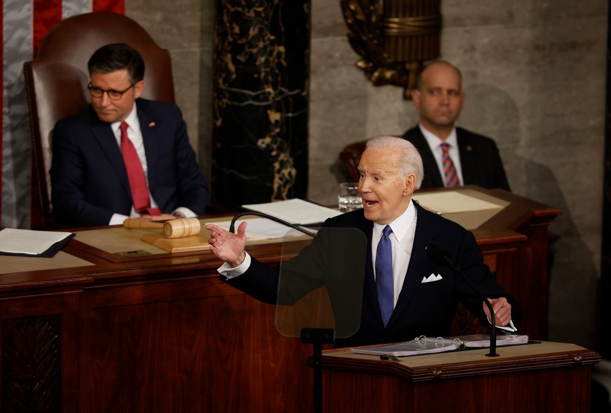 President Joe Biden delivers the State of the Union address during a joint meeting of Congress in the House chamber at the U.S. Capitol on March 07, 2024 in Washington, DC. (Chip Somodevilla/Getty Images)