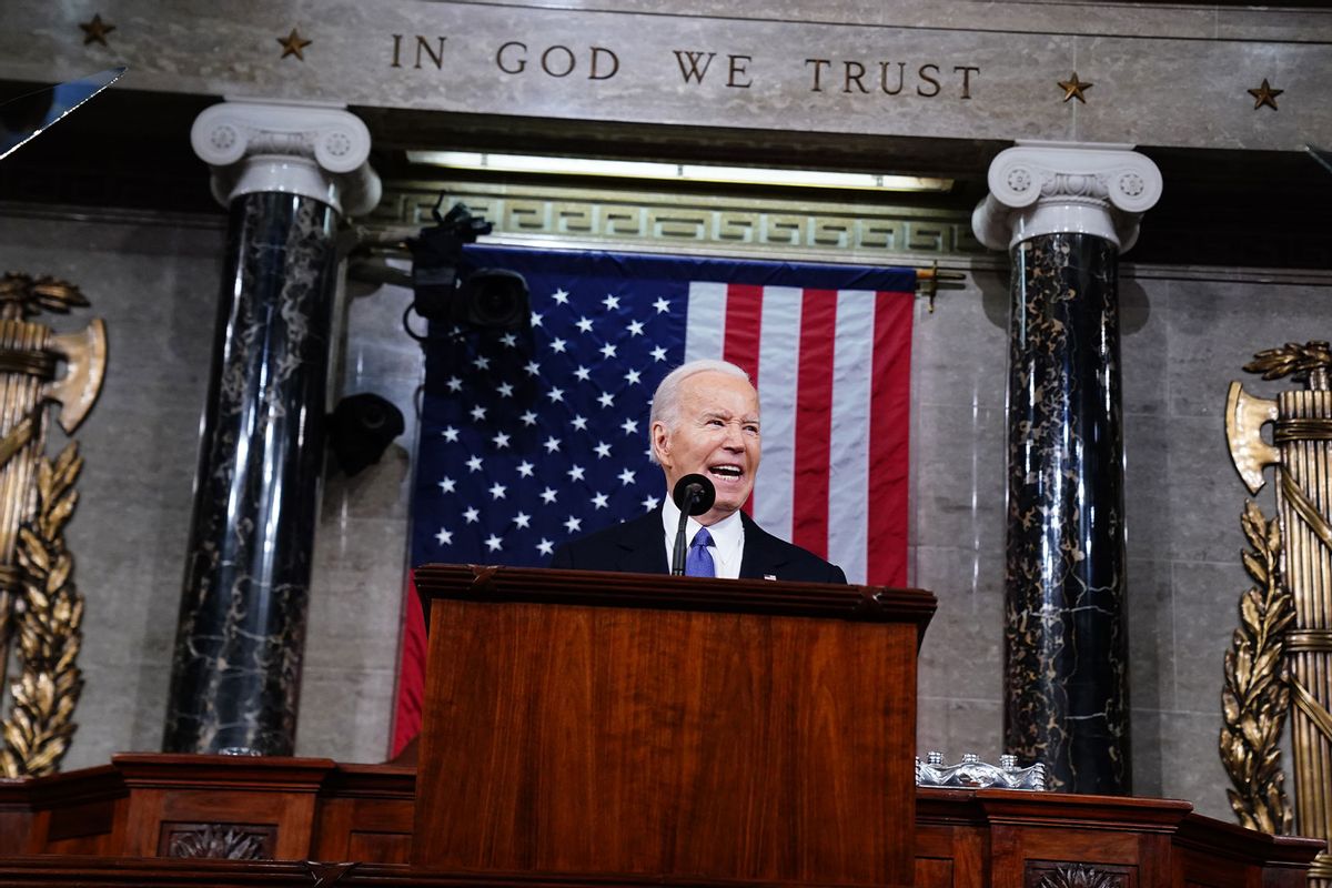 US President Joe Biden delivers his annual State of the Union address before a joint session of Congress in the House chamber at the Capital building on March 7, 2024 in Washington, DC. (Shawn Thew - Pool/Getty Images)
