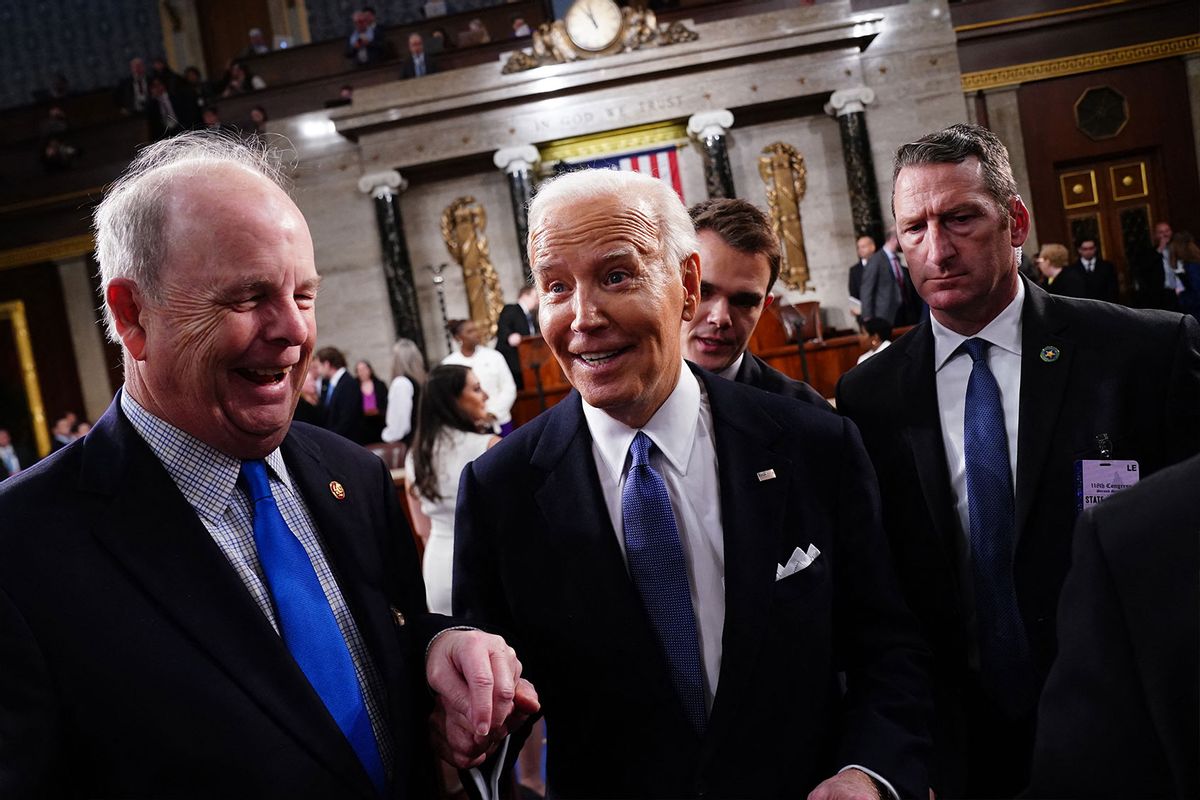 US President Joe Biden departs after delivering his State of the Union address in the House Chamber of the US Capitol in Washington, DC, on March 7, 2024. (SHAWN THEW/POOL/AFP via Getty Images)